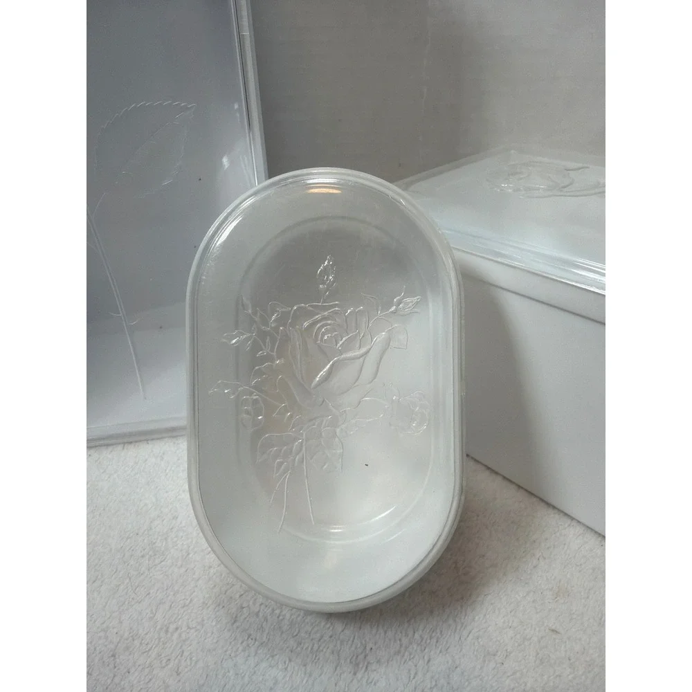 Vintage‎ 60s Wil-hold Storage Box Set White Clear Embossed Rose 3 Piece